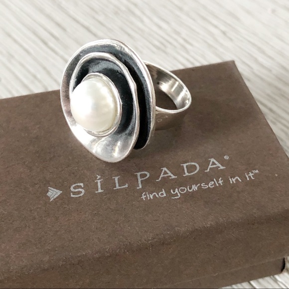 Size 5 SILPADA Lily Pearl & .925 Sterling Silver Ring, R2121 - Picture 3 of 6